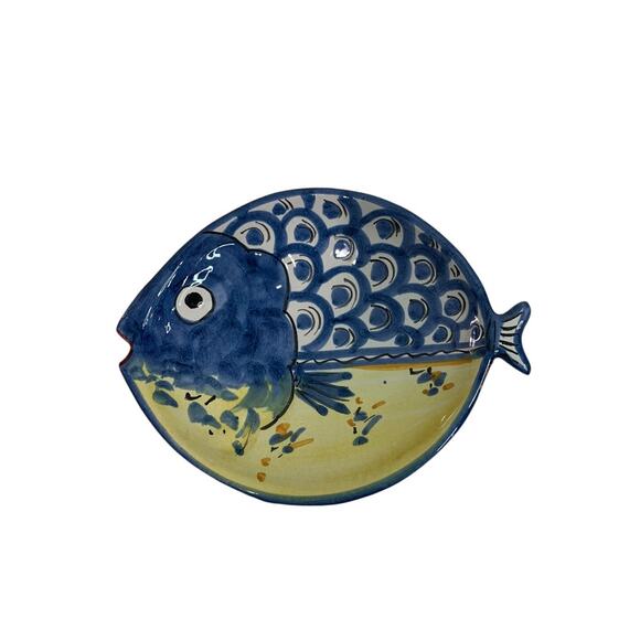 Vietri Fish Fish Blue 10 Inch Oval Dish Italy Pottery F 1990s